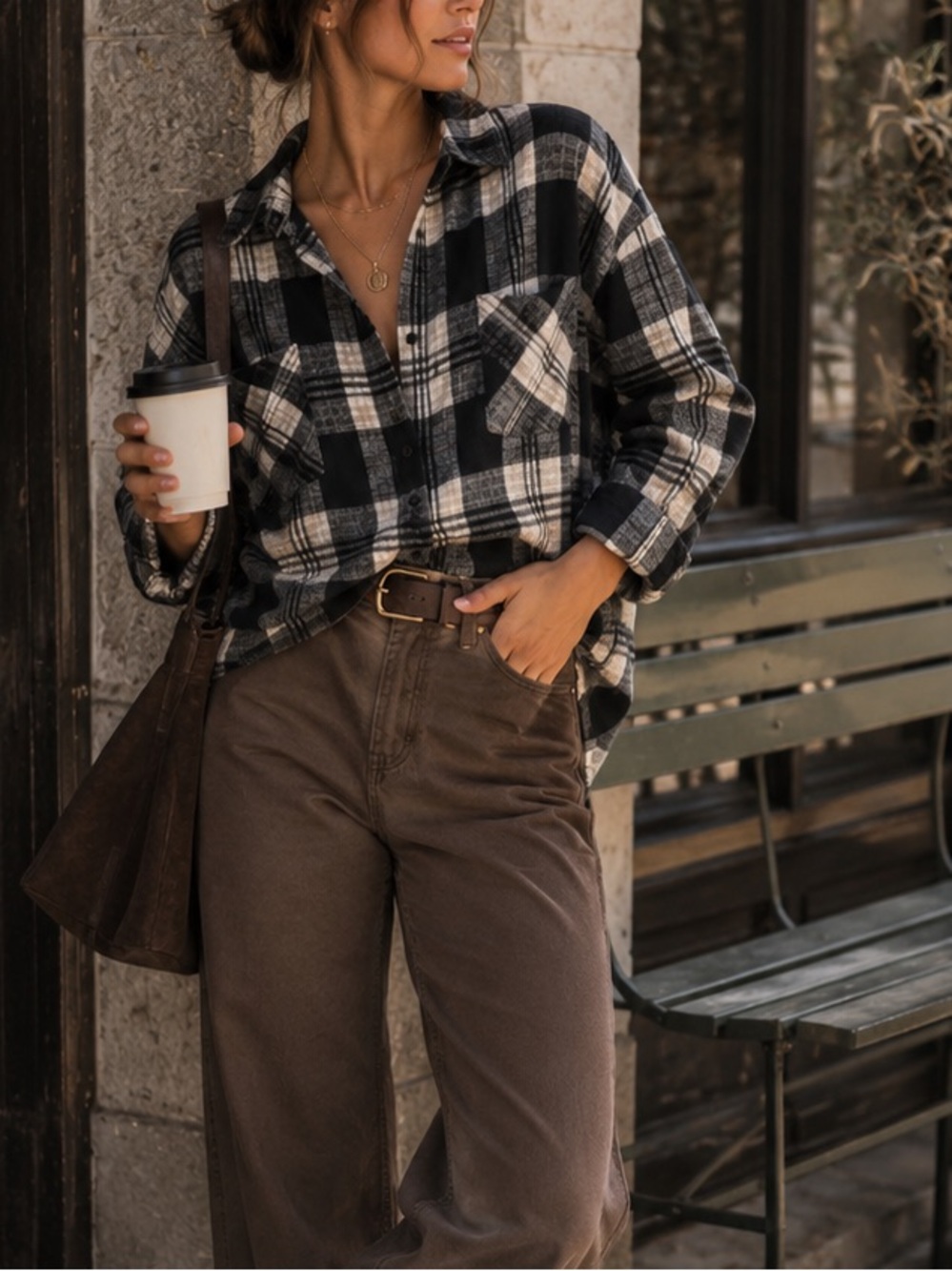 Cloth and stone Black & White Plaid Button-Up Shirt